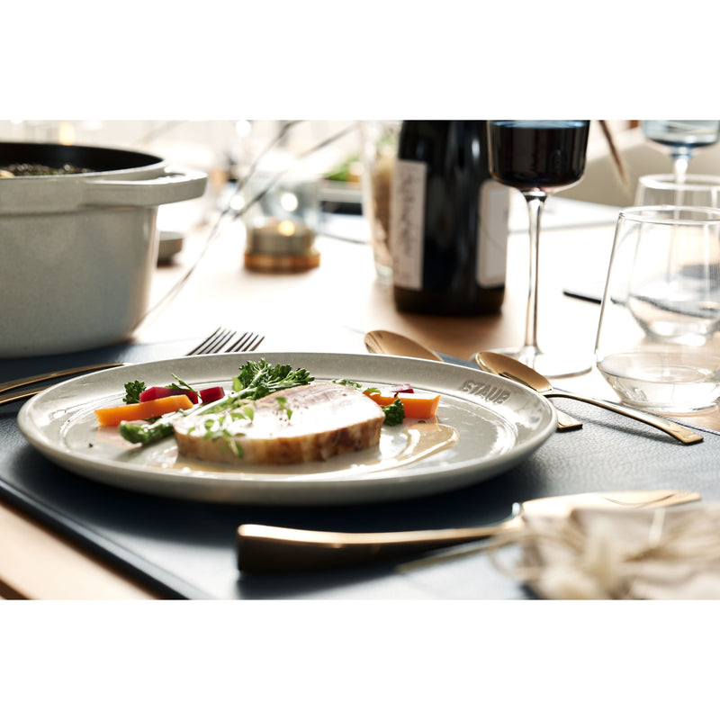 STAUB Dining Line 22 Cm Ceramic Round Plate Flat, White Truffle