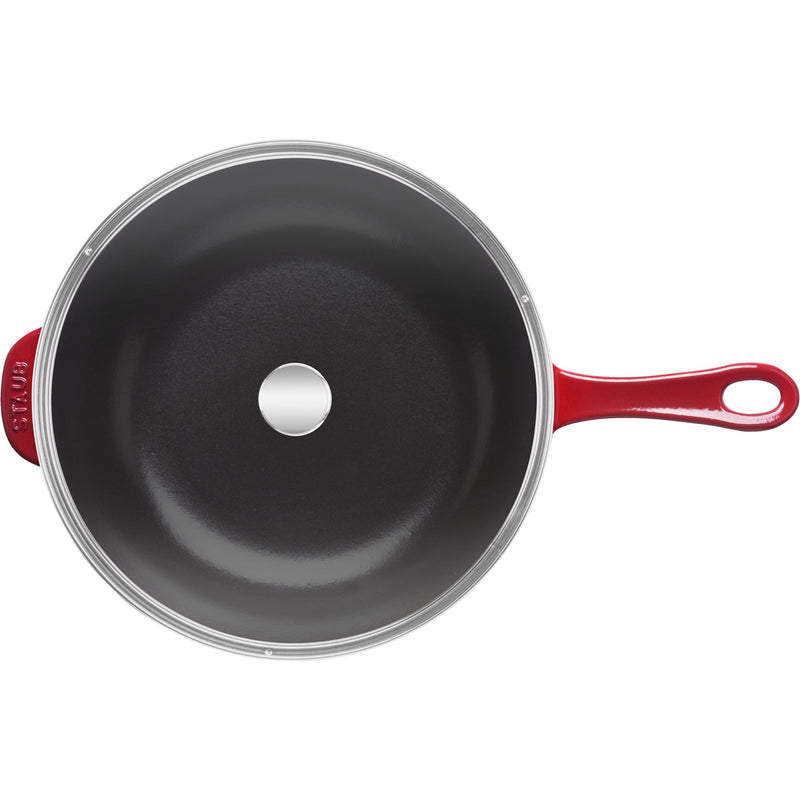 STAUB Pans 26 Cm / 10 Inch Cast Iron Daily Pan With Glass Lid, Cherry
