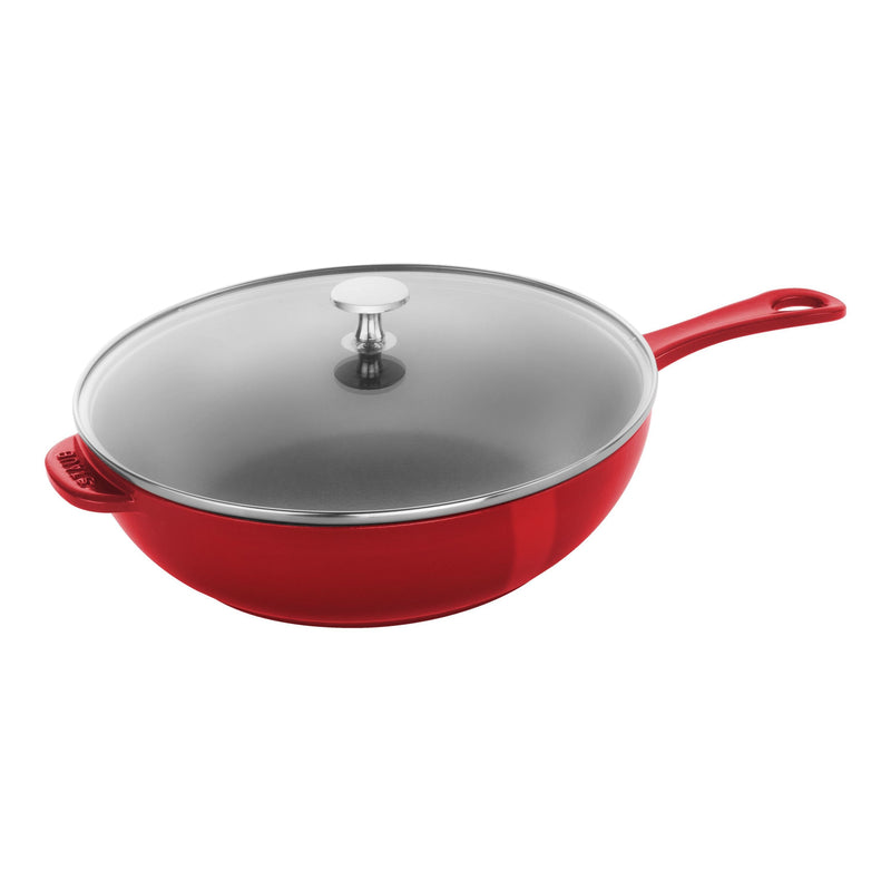 STAUB Pans 26 Cm / 10 Inch Cast Iron Daily Pan With Glass Lid, Cherry