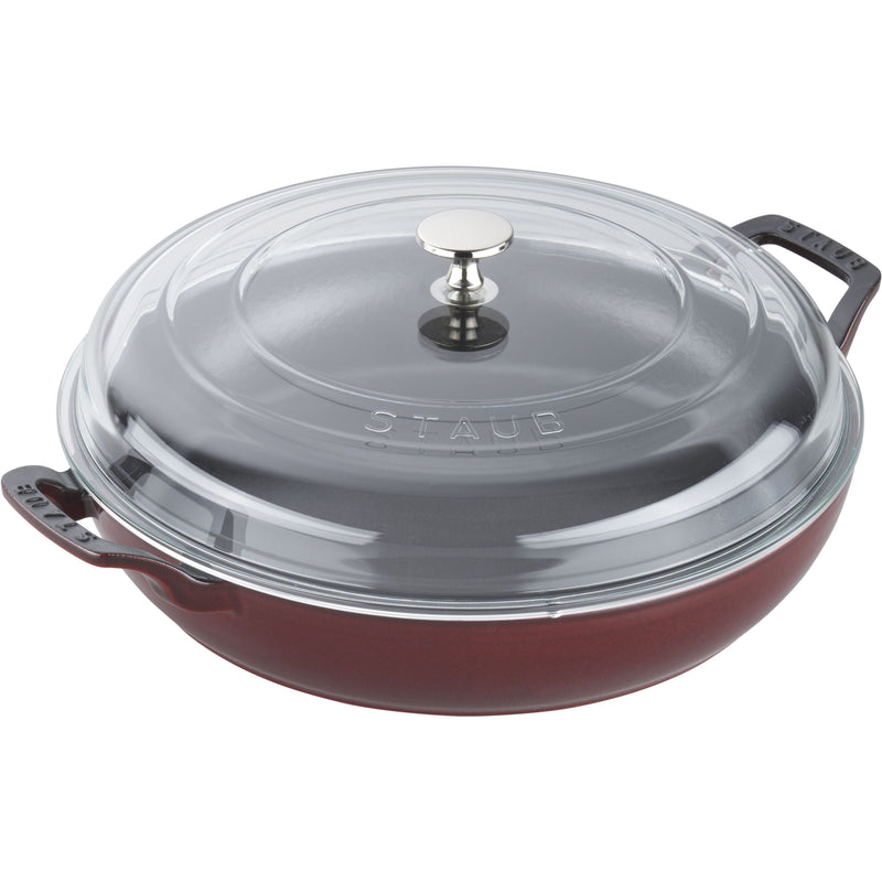 STAUB Braisers 3.5 L Cast Iron Round Saute Pan With Glass Lid, Grenadine-Red (Visual Imperfections - B STOCK)