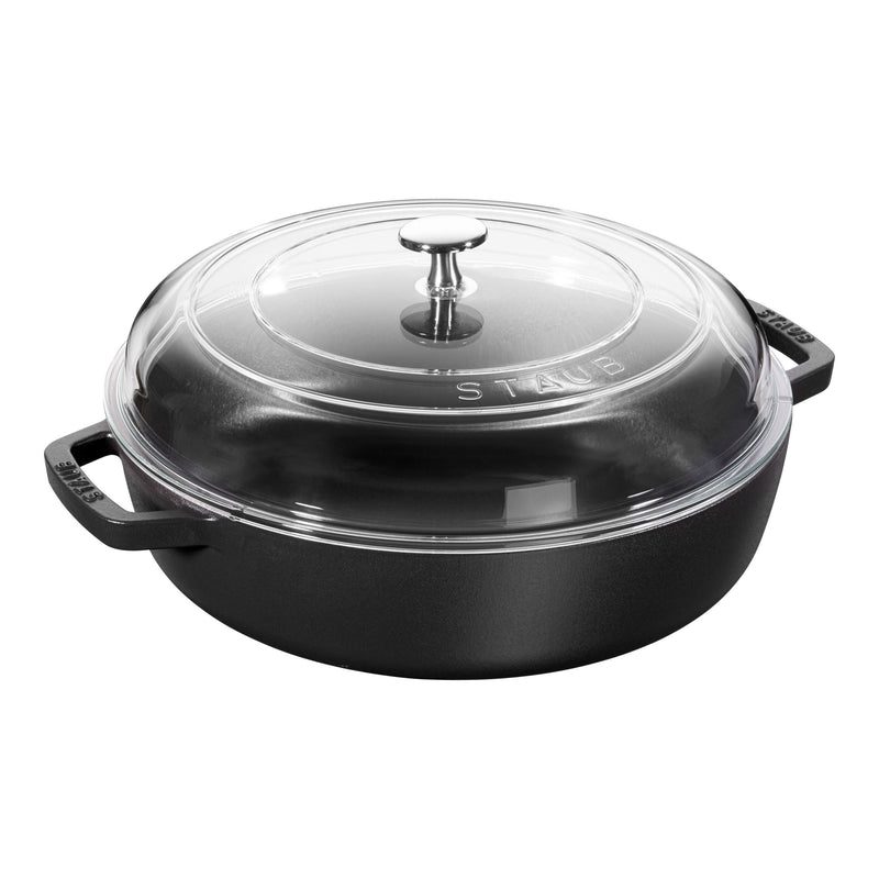 STAUB Braisers 3.7 L Cast Iron Round Saute Pan With Glass Lid, Black