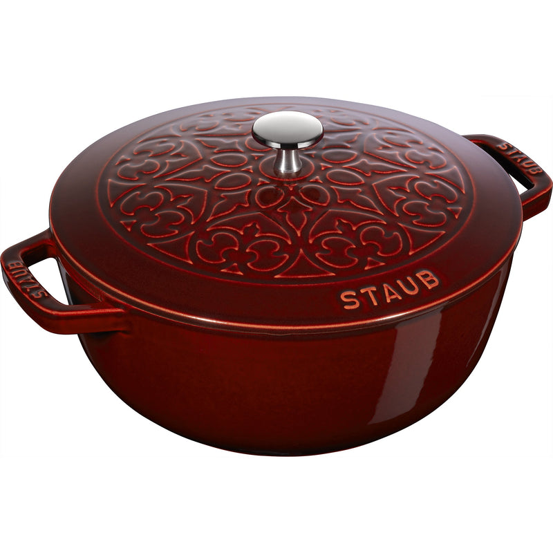 STAUB La Cocotte3.6 L Cast Iron Round French Oven, Lily Decal, Grenadine-Red