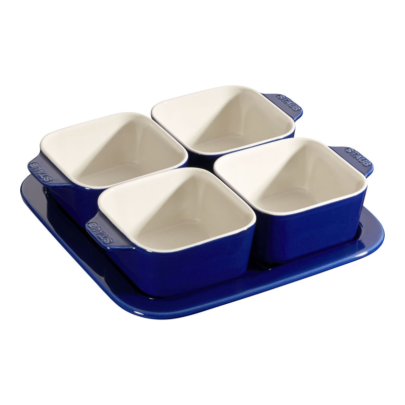 STAUB Ceramique 5 Piece Ceramic Appetiser Set, Dark-Blue