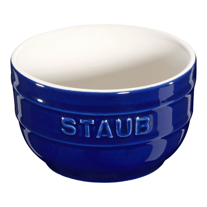 STAUB Ceramique 2 Piece Ceramic Round Ramekin Set, Dark-Blue