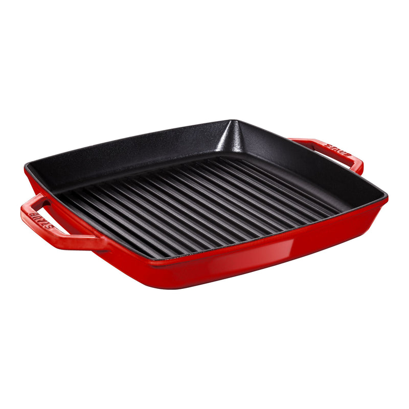 STAUB Grill Pans 28 Cm / 11 Inch Cast Iron Square Grill Pan, Cherry