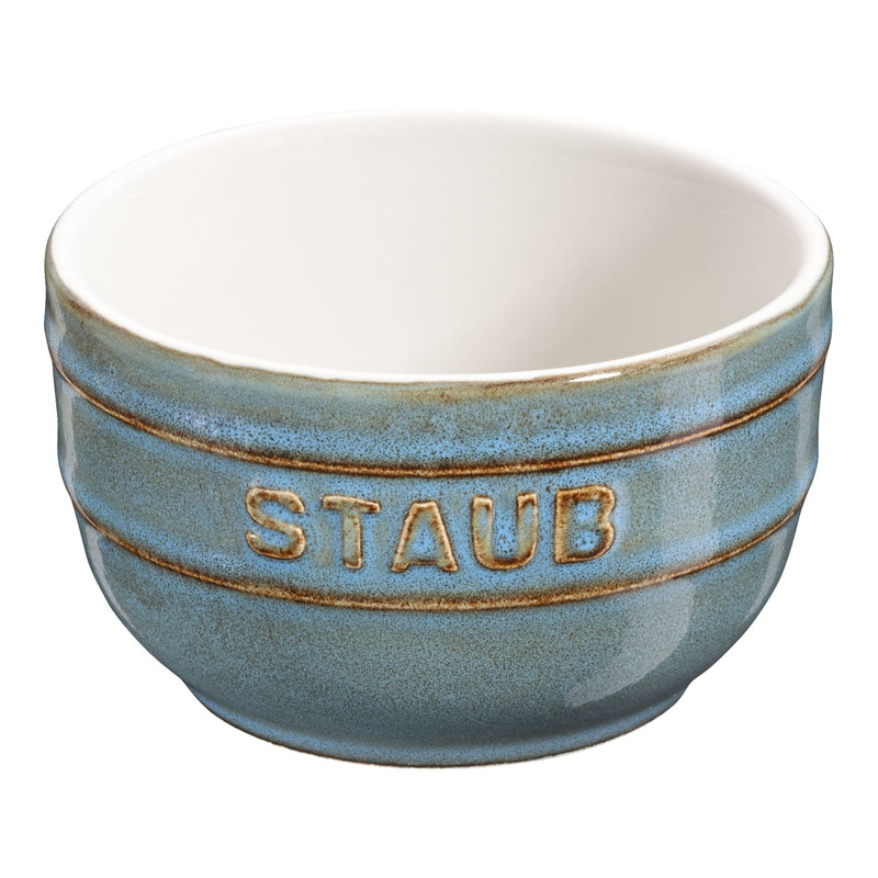 STAUB Ceramique 2 Piece Ceramic Round Ramekin Set, Ancient-Turquoise