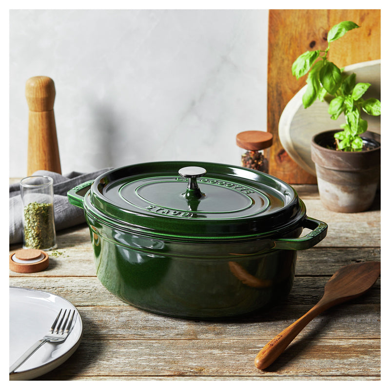Staub La Cocotte 5.5 L Cast Iron Oval Cocotte, Basil-Green (Visual Imperfections - B Stock)